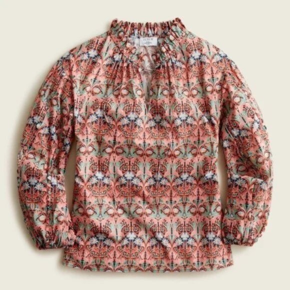 NWT J.Crew x Liberty S Blouse Floral May Nouveau Print Red Pink Tie-Neck - Picture 1 of 13